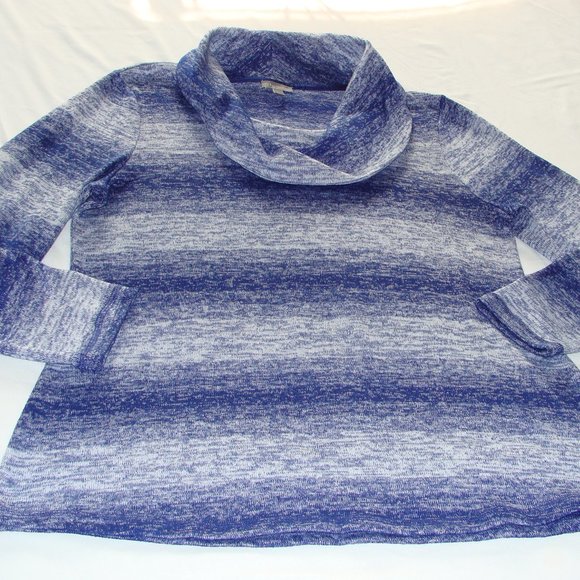 T by TALBOTS Marled Blue Long Sleeve SWEATER Knit COWL Neck Top Sz LP - Picture 2 of 6